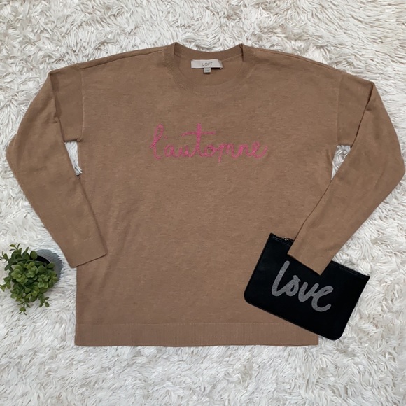 Loft L’Automme Crew Neck Sweater 💗 Camel & Pink - Picture 5 of 15